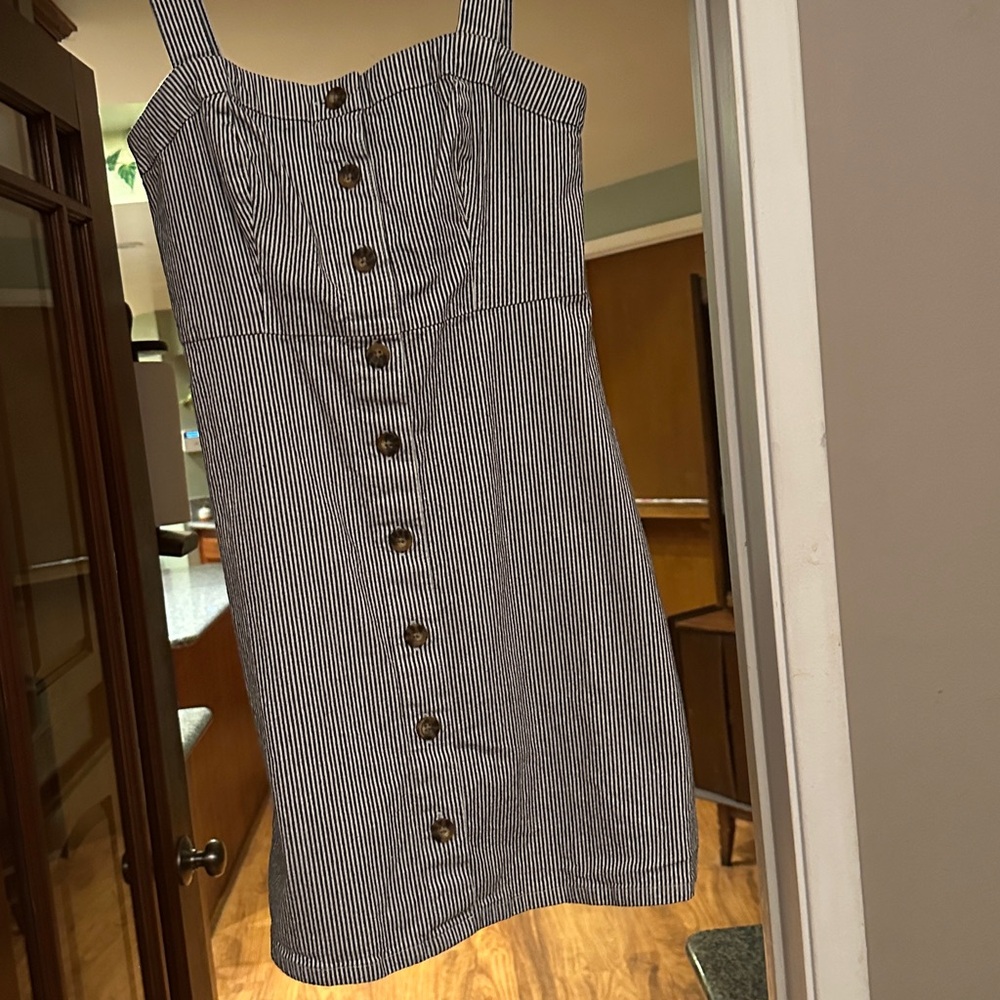 Hollister Black & White Pinstripe Button-Front Mini Dress Denim-Cotton